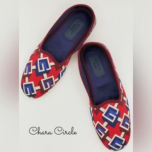 Nwb Gucci Voyage Eco Satin Red Blue Geometric Slippers Shoes …